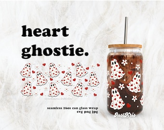 Heart Ghostie Spooky Valentine's Day SVG for UV DTF 16oz Can Glass Wrap | Digital Download