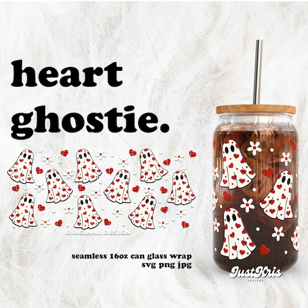 Heart Ghostie Spooky Valentine's Day SVG for UV DTF 16oz Can Glass Wrap | Digital Download
