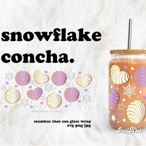 Purple Snowflake Christmas Concha Cafecito y Chisme SVG for UV DTF 16oz Can Glass Wrap | Digital Download