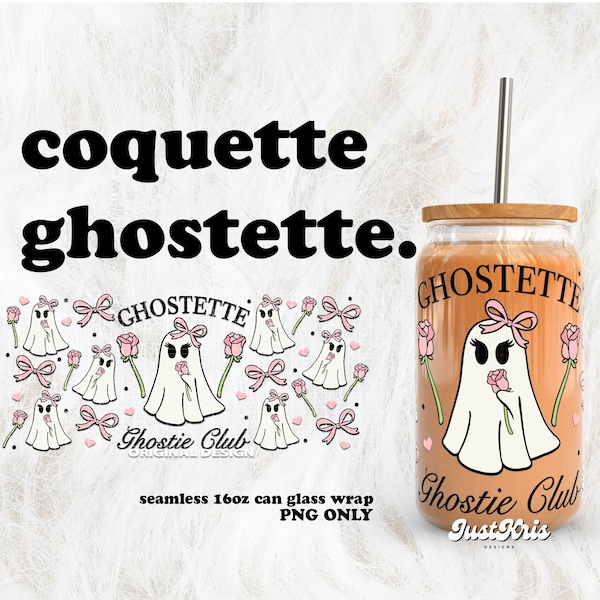 Coquette Ghostette PNG for UV DTF 16oz Can Glass Wrap | Digital Download