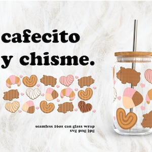 Cafecito y Chisme Valentine&#39;s Day SVG for UV DTF 16oz Can Glass Wrap | Digital Download