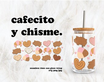 Cafecito y Chisme Valentijnsdag SVG voor UV-DTF 16oz blikje glasfolie | Digitale download