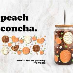 Pfirsich Concha Cafecito y Chisme SVG für UV DTF 16 Unzen Dose Glas wickeln | Digitaler Download
