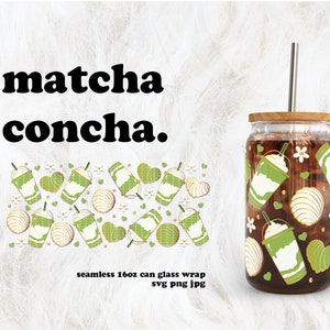 Matcha Concha Cafecito y Chisme Valentine&#39;s Day SVG for UV DTF 16oz Can Glass Wrap | Digital Download