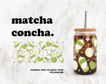 Matcha Concha Cafecito y Chisme Valentijnsdag SVG voor UV-DTF 16oz blikje glasfolie | Digitale download