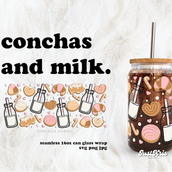 Conchas and Milk Christmas Concha Cafecito y Chisme SVG for UV DTF 16oz Can Glass Wrap | Digital Download
