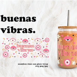 Pink Buenas Vibras Mal de Ojo Evil Eye Valentine&#39;s Day SVG for UV DTF 16oz Can Glass Wrap | Digital Download