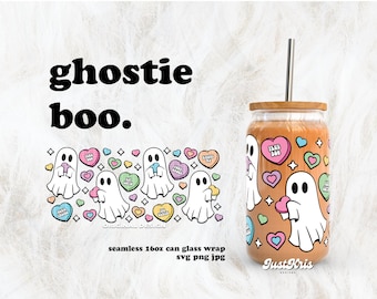 Ghostie Boo Spooky Valentine's Day SVG for UV DTF 16oz Can Glass Wrap | Digital Download