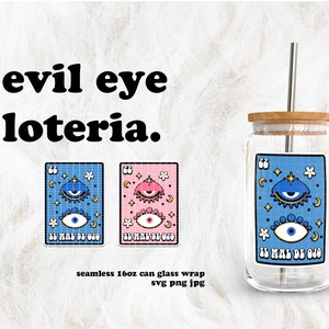 Pacote de cartas de loteria Evil Eye Mal de Ojo SVG para UV DTF 16oz Can Glass Wrap | Download digital