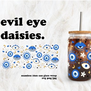 Evil Eye Daisies Mal de Ojo SVG for UV DTF 16oz Can Glass Wrap | Digital Download