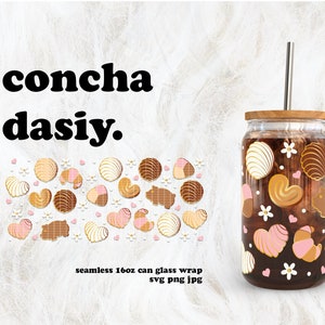 Concha Daisy Cafecito y Chisme Valentine&#39;s Day SVG for UV DTF 16oz Can Glass Wrap | Digital Download