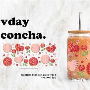 Saint-Valentin Concha Cafecito y Chisme SVG pour pellicule de verre pour boîte de conserve UV DTF 16 oz | Téléchargement numérique