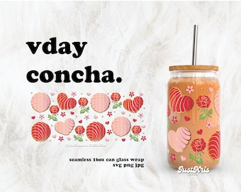 Valentijnsdag Concha Cafecito y Chisme SVG voor UV-DTF 16oz blikje glasfolie | Digitale download
