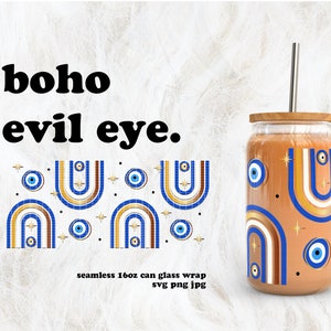 Boho Evil Eye Rainbow Mal de Ojo SVG for UV DTF 16oz Can Glass Wrap | Digital Download