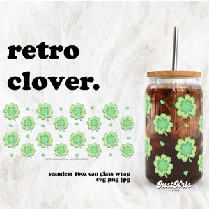 Retro Clover St. Patrick&#39;s Day SVG for UV DTF 16oz Can Glass Wrap | Digital Download