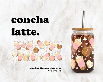 Concha Latte Cafecito y Chisme Valentijnsdag SVG voor UV-DTF 16oz blikje glasfolie | Digitale download