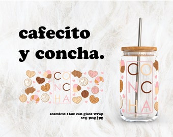 Concha Cafecito y Chisme SVG para envoltorio de vidrio para lata de 16 oz con efecto UV DTF / Descarga digital