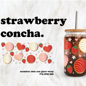 Erdbeere Concha Cafecito y Chisme Valentinstag SVG für UV DTF 16 Unzen Dose Glas wickeln | Digitaler Download