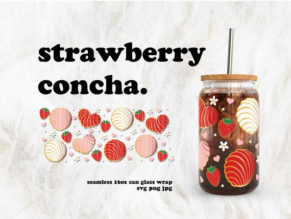 Strawberry Concha Cafecito y Chisme Valentine's Day SVG for UV DTF 16oz Can Glass Wrap | Digital Download
