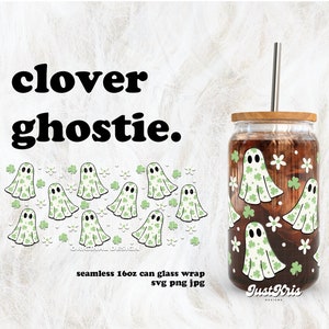 Clover Ghostie Spooky St. Patrick's Day SVG para UV DTF Envoltura de vidrio para lata de 16 oz / Descarga digital