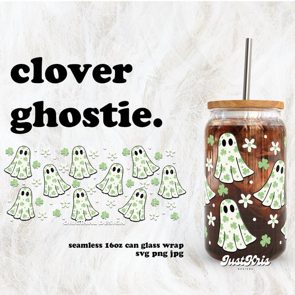 Clover Ghostie Spooky St. Patrick's Day SVG for UV DTF 16oz Can Glass Wrap | Digital Download