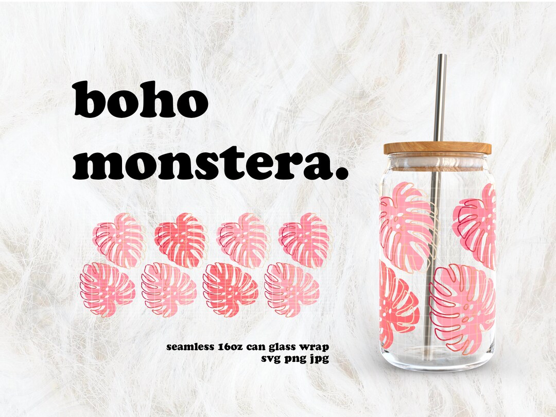 Boho Monstera Leaf Valentine's Day SVG for UV DTF 16oz Can Glass Wrap ...
