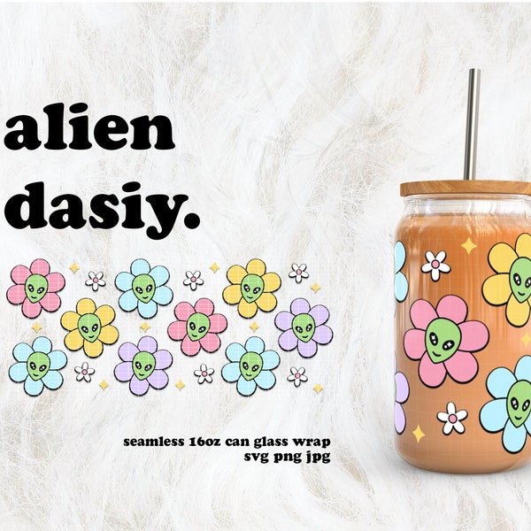 Alien Daisy SVG for UV DTF 16oz Can Glass Wrap | Digital Download