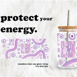 Purple Protect Your Energy Evil Eye Valentine&#39;s Day SVG for UV DTF 16oz Can Glass Wrap | Digital Download