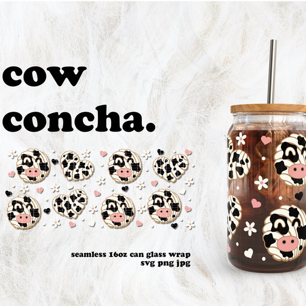 Cow Concha Cafecito y Chisme Valentine's Day SVG for UV DTF 16oz Can Glass Wrap | Digital Download