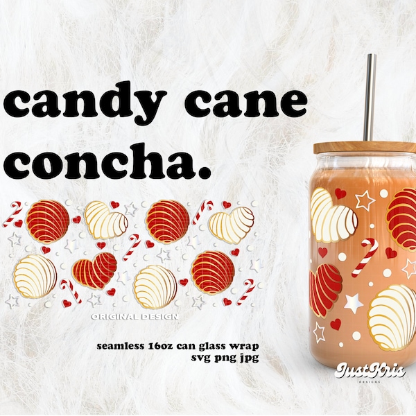 Candy Cane Christmas Concha Cafecito y Chisme SVG for UV DTF 16oz Can Glass Wrap | Digital Download