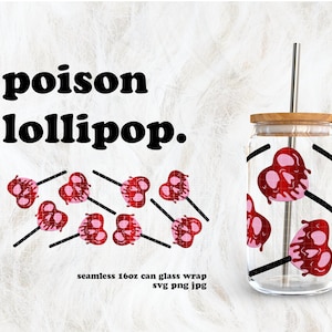 Poison Lollipop Hearts Valentine&#39;s Day SVG for UV DTF 16oz Can Glass Wrap | Digital Download