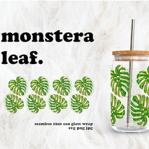 Monstera Leaf SVG for UV DTF 16oz Can Glass Wrap | Digital Download