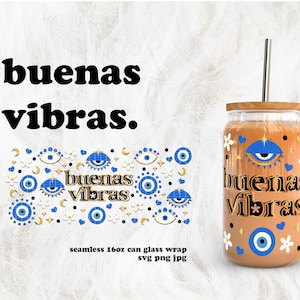 Buenas Vibras Mal de Ojo Evil Eye SVG for UV DTF 16oz Can Glass Wrap | Digital Download