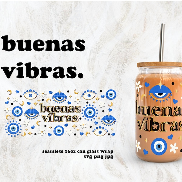 Buenas Vibras Mal de Ojo Evil Eye SVG for UV DTF 16oz Can Glass Wrap | Digital Download