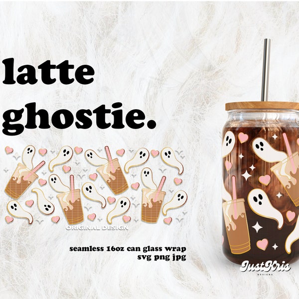 Latte Ghostie Valentine's Day SVG for UV DTF 16oz Can Glass Wrap | Digital Download