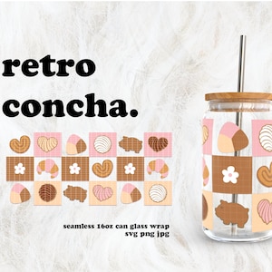 Retro Concha Cafecito y Chisme Valentine&#39;s Day SVG for UV DTF 16oz Can Glass Wrap | Digital Download