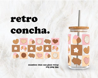 Retro Concha Cafecito y Chisme Valentijnsdag SVG voor UV-DTF 16oz blikje glasfolie | Digitale download