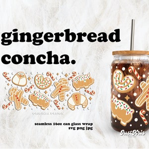 Lebkuchen Concha Weihnachten Concha Cafecito y Chisme SVG für UV DTF 16 Unzen Dose Glas wickeln | Digitaler Download
