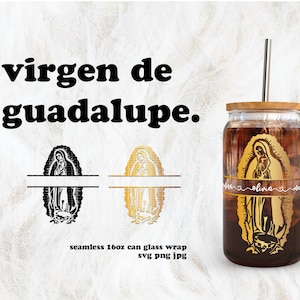 Virgen de Guadalupe monogram gesplitst Moederdag SVG voor UV-DTF 16oz blikje glasfolie | Digitale download