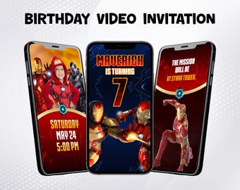 Birthday Video Invitation Ironman, Superhero Party, Digital Invitation Customizable Iron Man