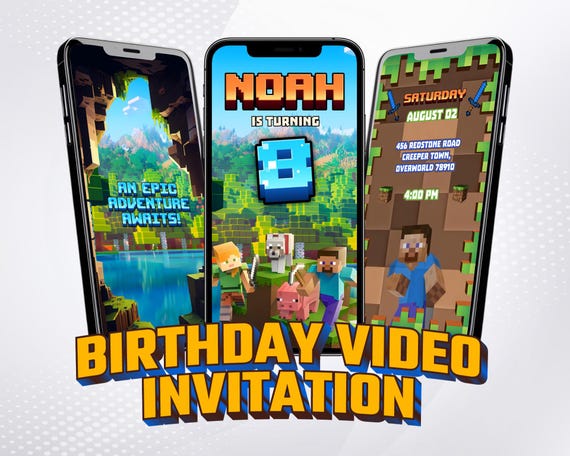 Video Invitacion de cumpleaños Minecraft, Invitacion Digital animada Videojuegos, Invitacion Personalizada Minecraft