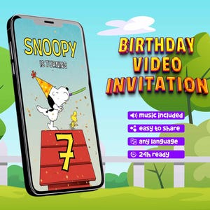 Invito video Snoopy, invito di compleanno animato Snoopy, invito digitale Snoopy