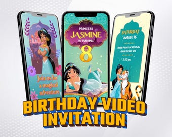 Birthday Video Invitation Princess Jasmine, Animated Birthday Invitation Princess Personalized, Princess Party Invite