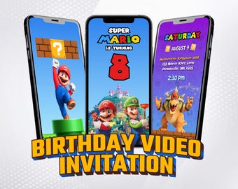 Birthday Video Invitation Super Mario The Movie, Animated Birthday Invitation Mario, Digital Invitacion party videogames