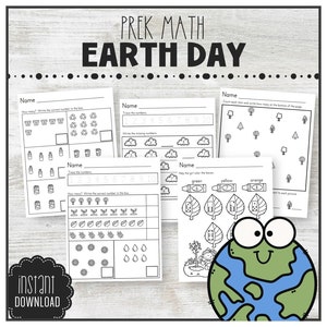 Earth Day Printable Math Worksheets INSTANT DOWNLOAD Preschool Counting ...