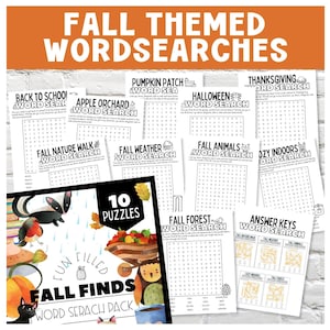 Fall Wordsearch Activities | Autumn Game Pack | Fun Printable School, Halloween & Thanksgiving Puzzles | Nature and Weather Busy Packet WSFL