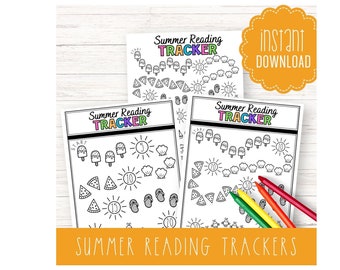 Summer Reading Trackers for Kids  | INSTANT DOWNLOAD | Printable Coloring Page June July August Book Log | Reward Challenge Activity RTSU