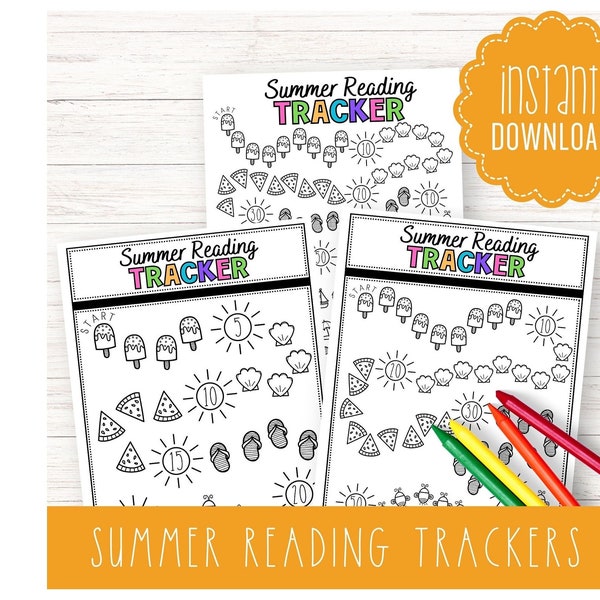 Summer Reading Trackers for Kids  | INSTANT DOWNLOAD | Printable Coloring Page June July August Book Log | Reward Challenge Activity RTSU