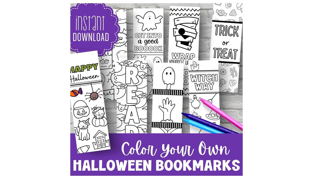 Cute Halloween Coloring Bookmarks | Printable Color Your Own Book Mark ...