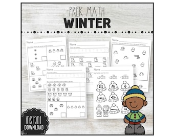 Hojas de trabajo de matemáticas imprimibles de invierno DESCARGA INSTANTE Actividad de conteo preescolar, Práctica de números de prekínder, Trabajo matutino de jardín de infantes PDF PMPWt